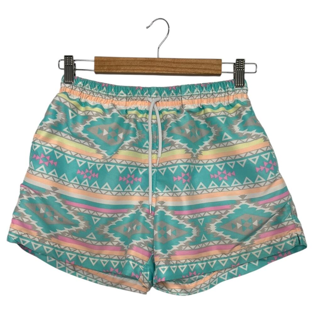 Chubbies Swim Trunks Shorts Mens Medium Green Aztec Swimsuit USA Beach Preppy